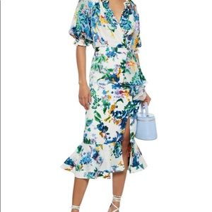 Saloni Olivia wrap dress in Ivory Begonia, silk blend, US size 6